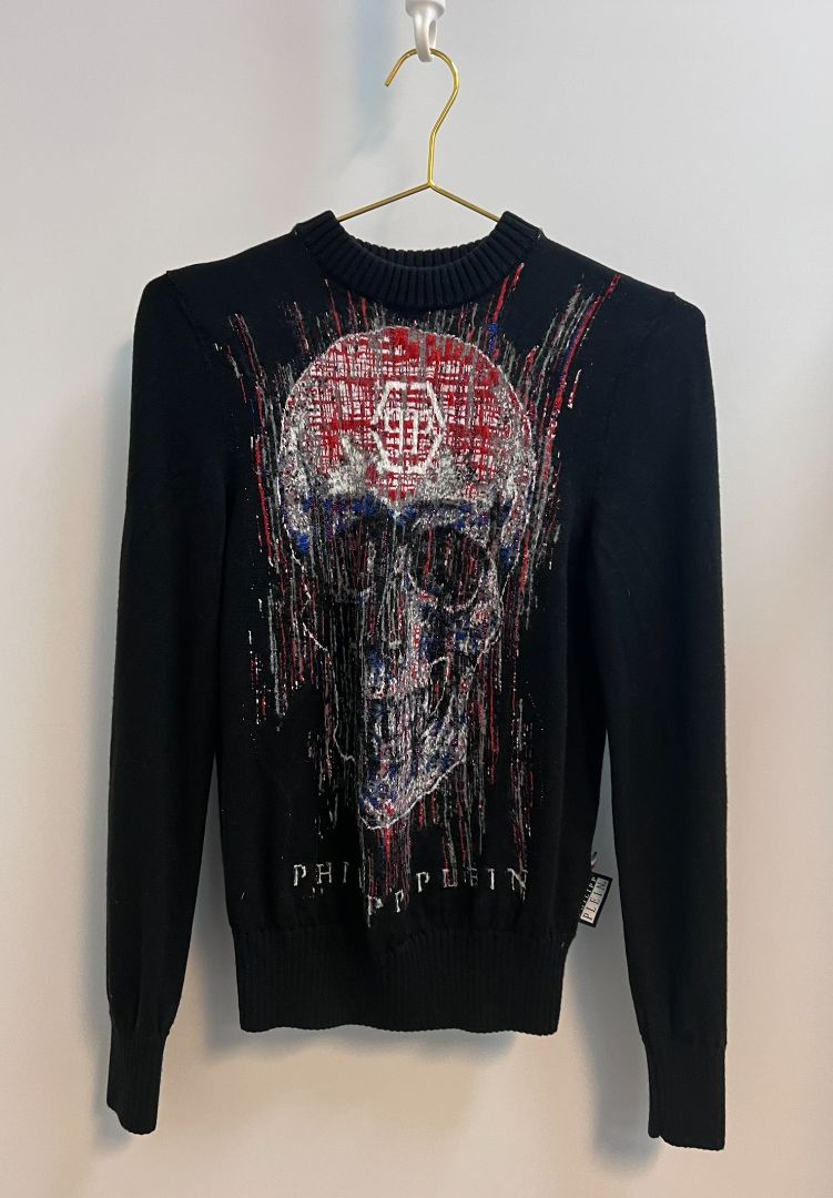 black multi Philipp Plein long sleeve sweater, S