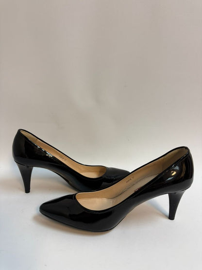 black Prada patent heels