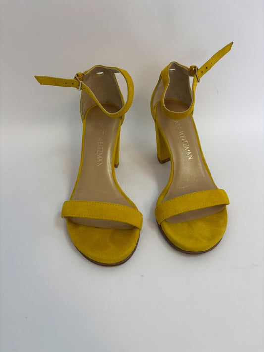 mustard Stuart Weitzman stack heels, 4.5 US
