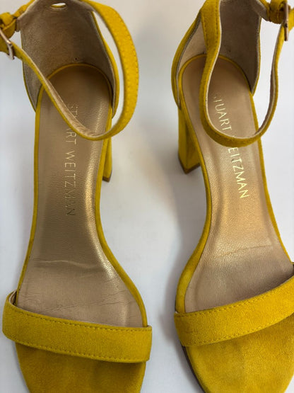 mustard Stuart Weitzman stack heels, 4.5 US