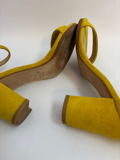 mustard Stuart Weitzman stack heels, 4.5 US