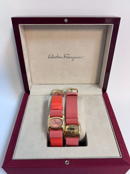 pink Salvatore Ferragamo dual bracelet and watch, OS