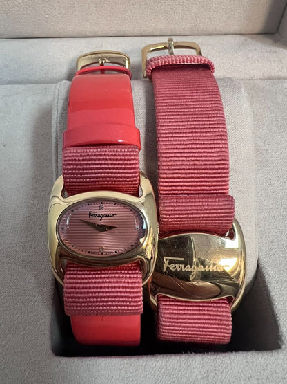 pink Salvatore Ferragamo dual bracelet and watch, OS