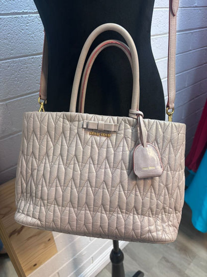 Miu Miu Blush Matelasse Bow Leather Tote