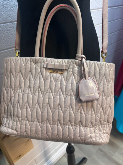Miu Miu Blush Matelasse Bow Leather Tote