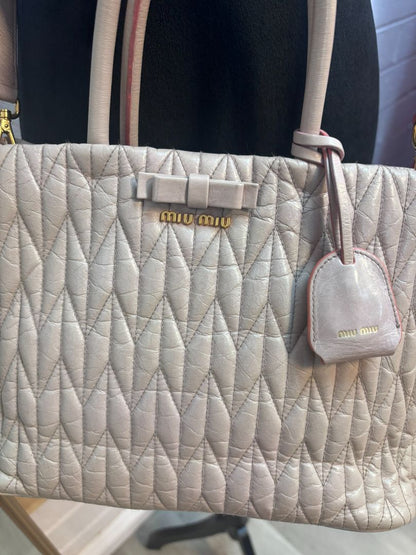 Miu Miu Blush Matelasse Bow Leather Tote