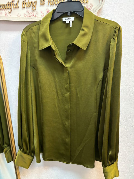 olive DKNY Satin button down NWT, XL