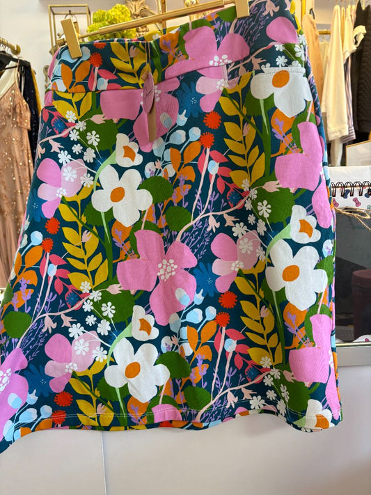 pink and green Lesley Evers bright floral skirt, XL