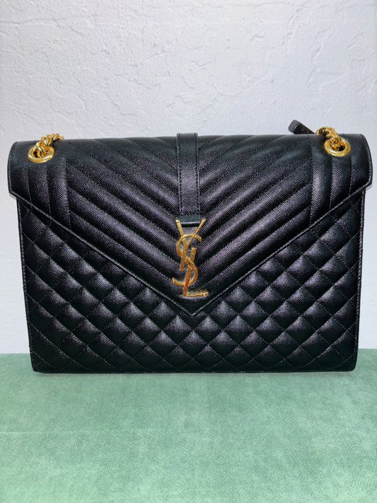 black and gold Saint Laurent Like New  Large Envelope Bag