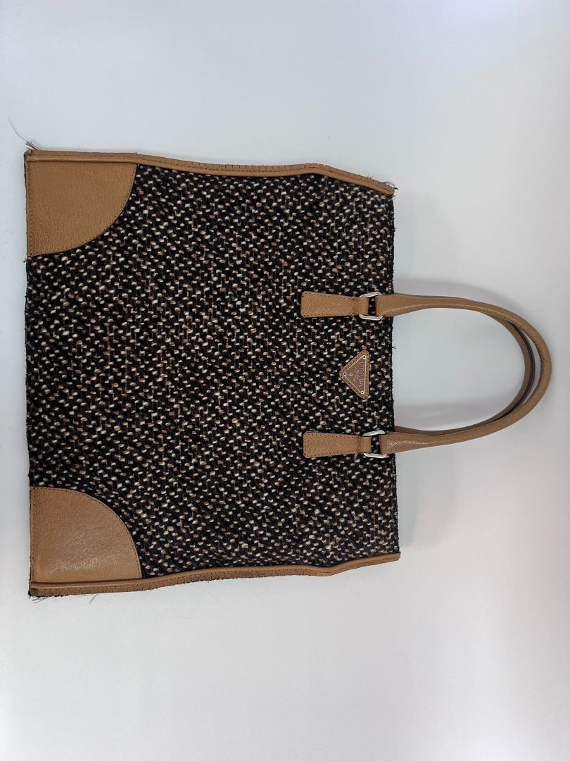brown and yellow Prada small tote, 10.5 x 11.5