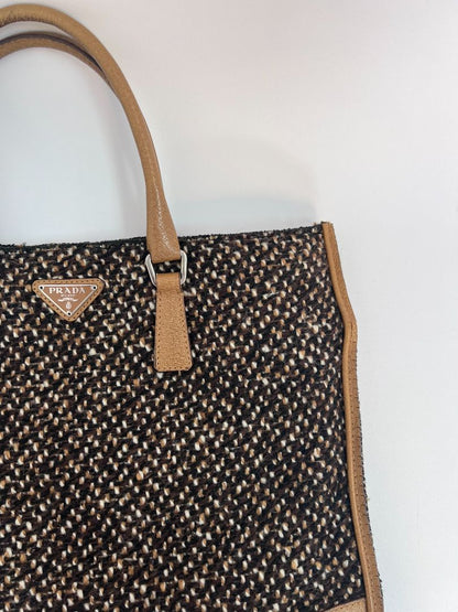 brown and yellow Prada small tote, 10.5 x 11.5