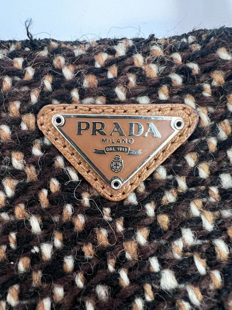 brown and yellow Prada small tote, 10.5 x 11.5