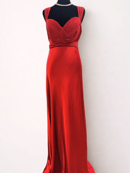 scarlet red ISSUE pleated bodice evening gown
