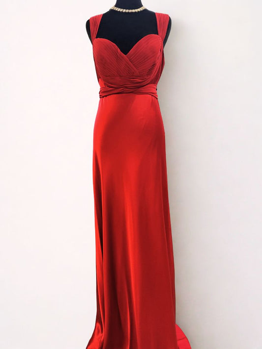 scarlet red ISSUE pleated bodice evening gown