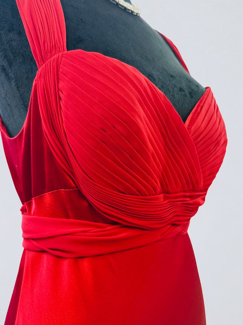 scarlet red ISSUE pleated bodice evening gown