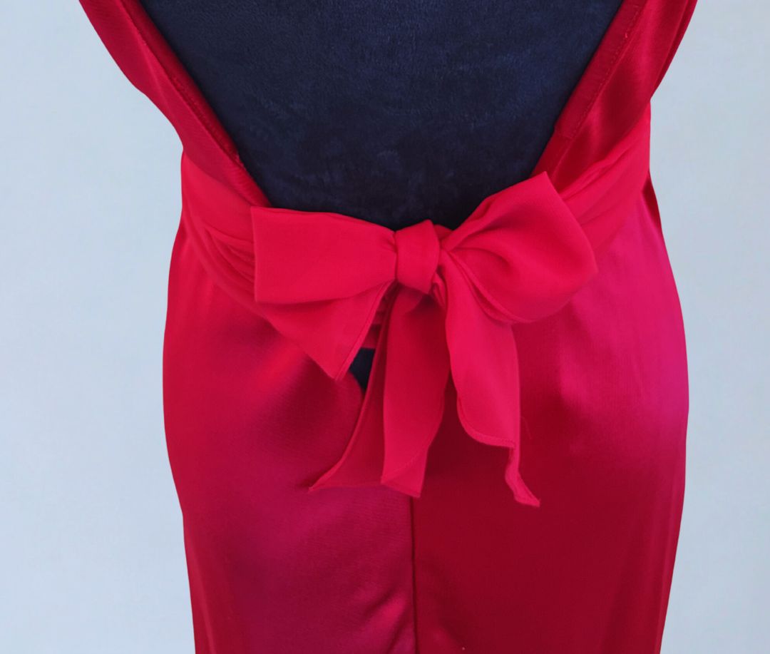scarlet red ISSUE pleated bodice evening gown