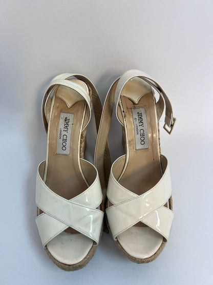 white Jimmy Choo open toed wedge heel, 40 EU