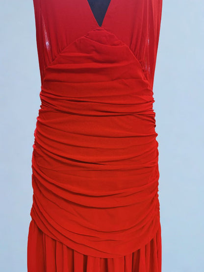 Bardot Scarlet Ruched Halter Maxi Gown L