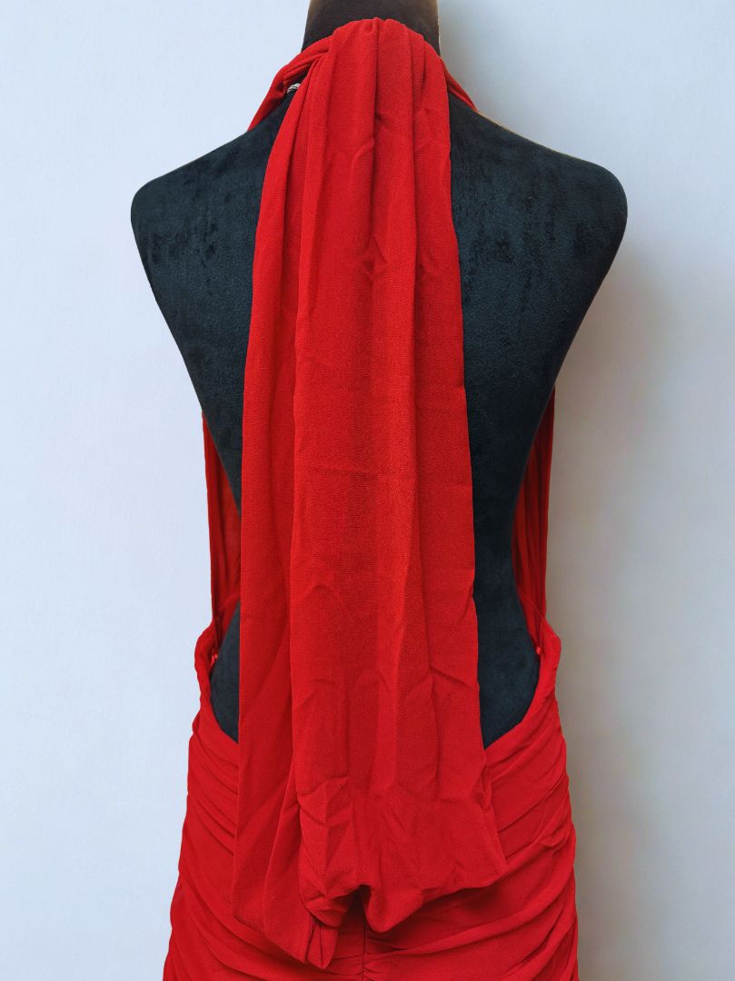 Bardot Scarlet Ruched Halter Maxi Gown L