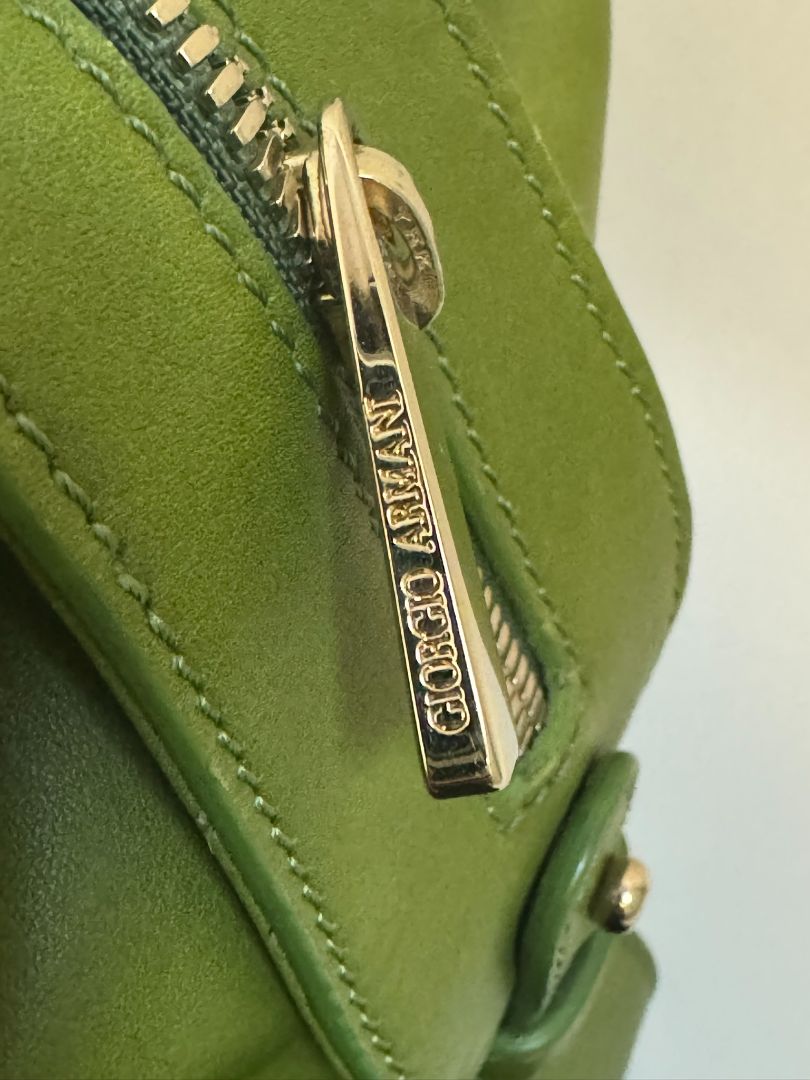 green Giorgio Armani boston bag, 15 L x 7w x 7.5 H