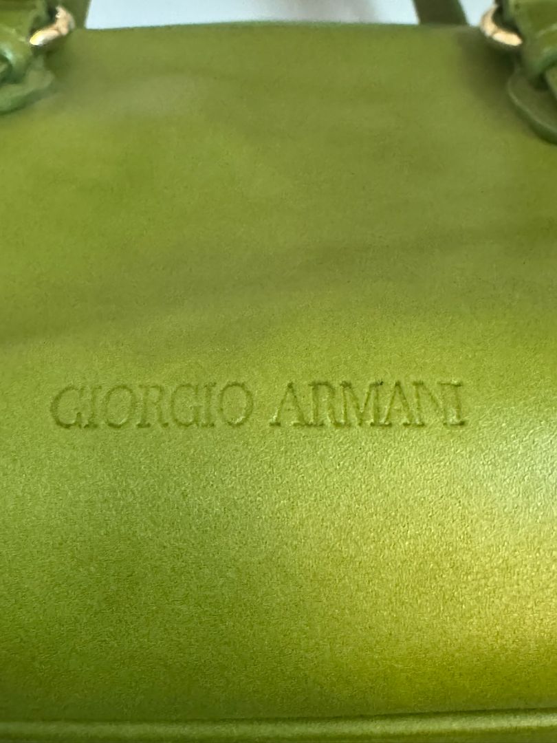 green Giorgio Armani boston bag, 15 L x 7w x 7.5 H