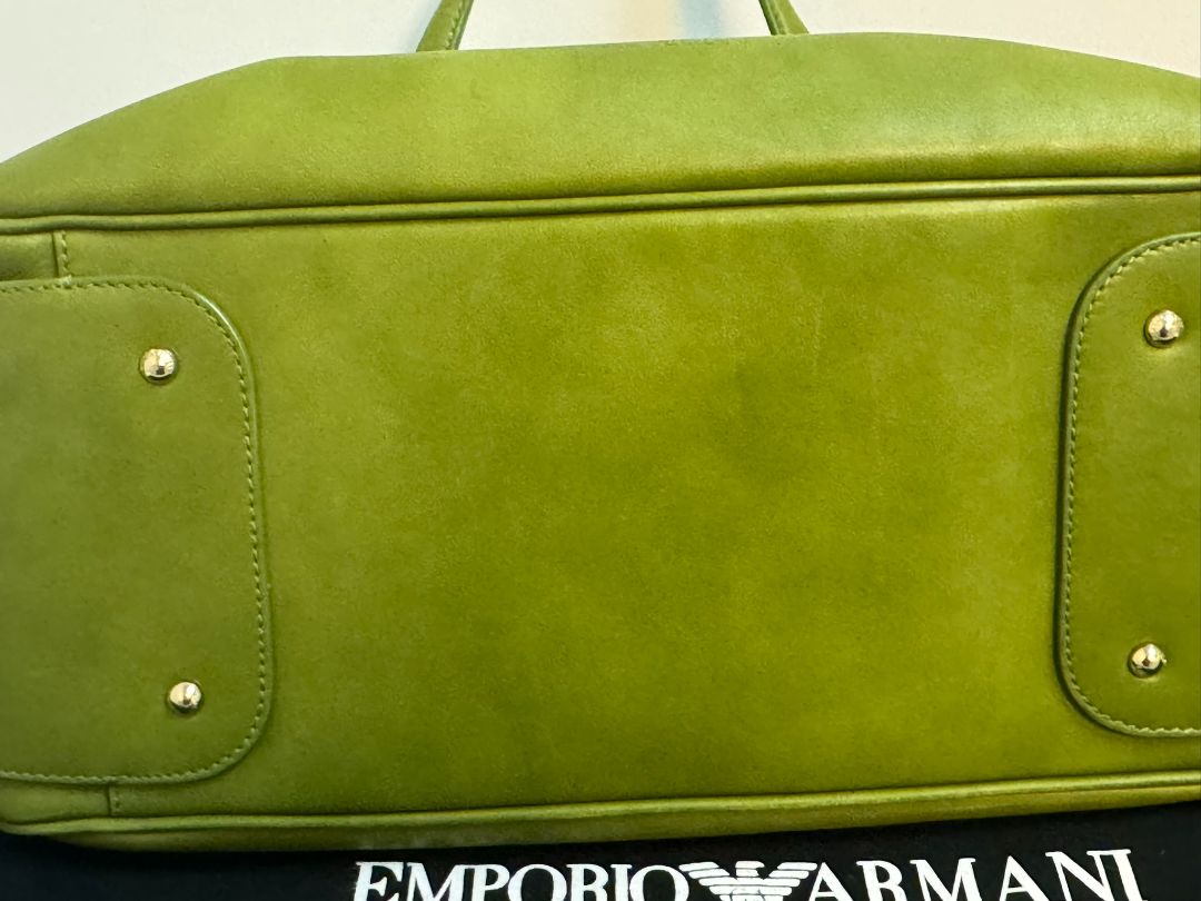 green Giorgio Armani boston bag, 15 L x 7w x 7.5 H