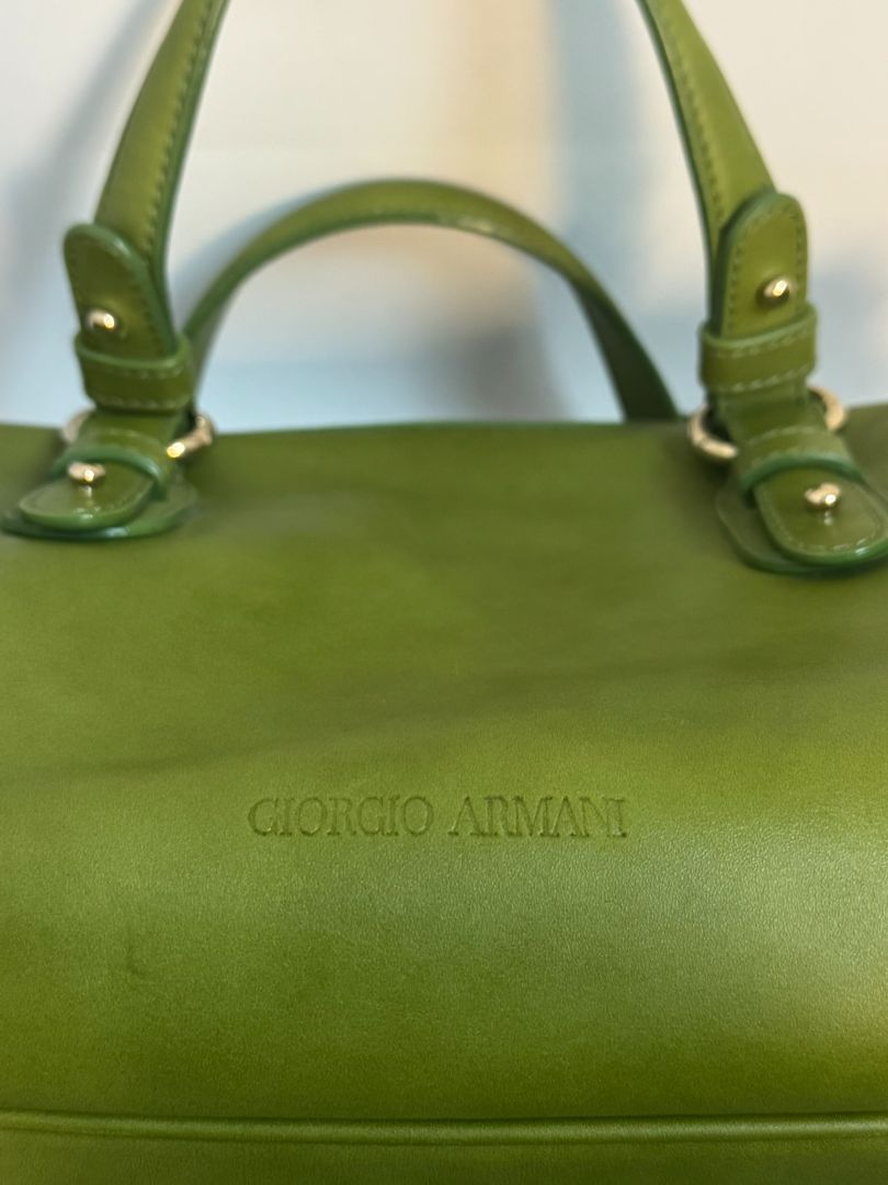 green Giorgio Armani boston bag, 15 L x 7w x 7.5 H
