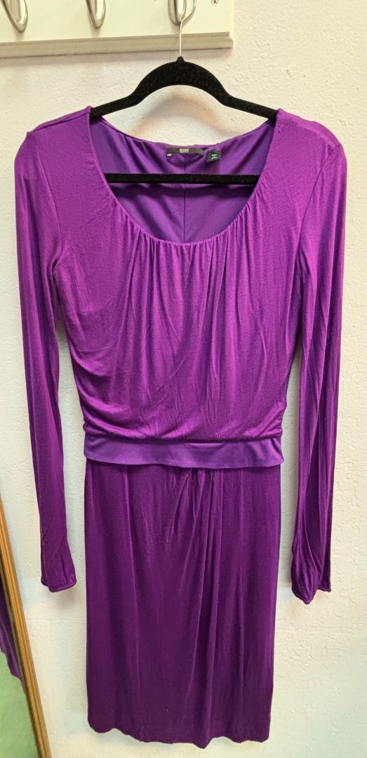 purple Hugo Boss shift long sleeve dress, 0