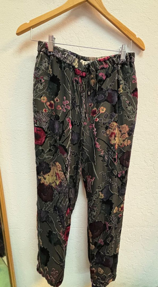 red and black Haute Hippie floral velvet pants, xs