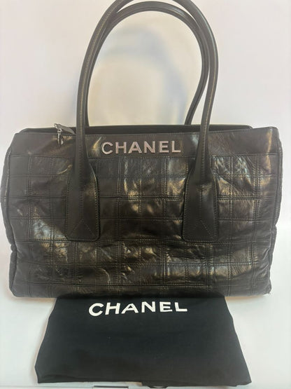 black Chanel tote, Dimensions (Estimated): Length: 14 in Height: 10 in Depth: 5.5 in Handle Drop: 7 in