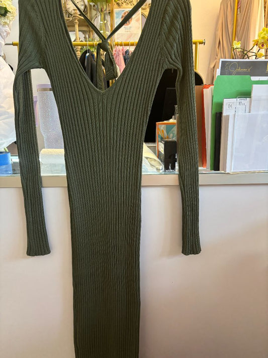 Green NBD sweater fitted long dress, S