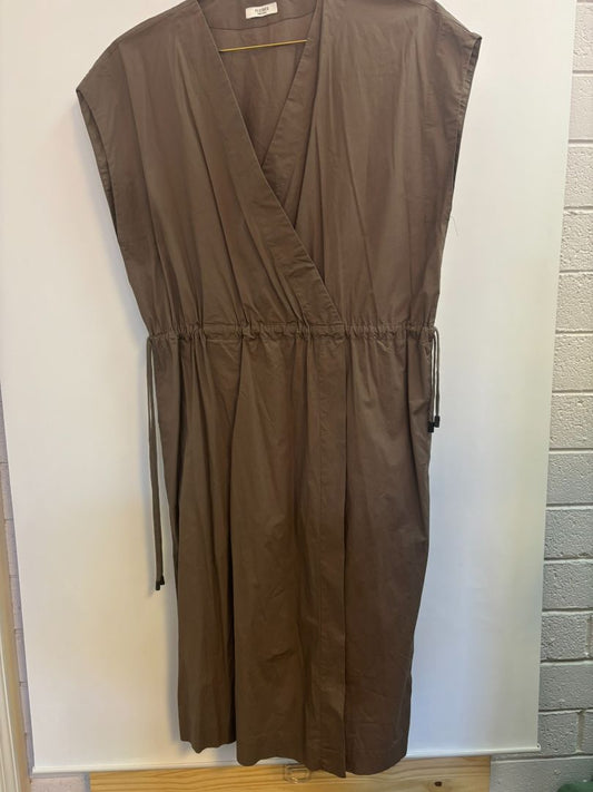mocha Peserico drawstring dress, L /Length: Approx. 45–48 in Bust (flat): Approx. 21–22 in Waist: Adjustable (due to drawstring) Hip: Free size due to wrap silhouette