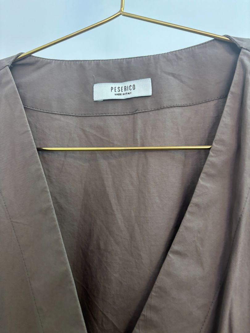 mocha Peserico drawstring dress, L /Length: Approx. 45–48 in Bust (flat): Approx. 21–22 in Waist: Adjustable (due to drawstring) Hip: Free size due to wrap silhouette