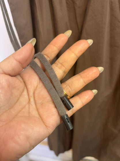 mocha Peserico drawstring dress, L /Length: Approx. 45–48 in Bust (flat): Approx. 21–22 in Waist: Adjustable (due to drawstring) Hip: Free size due to wrap silhouette