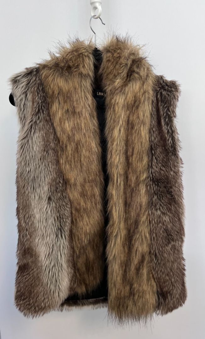 brown multi Lanshifei fur vest jacket, L