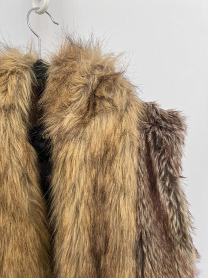 brown multi Lanshifei fur vest jacket, L