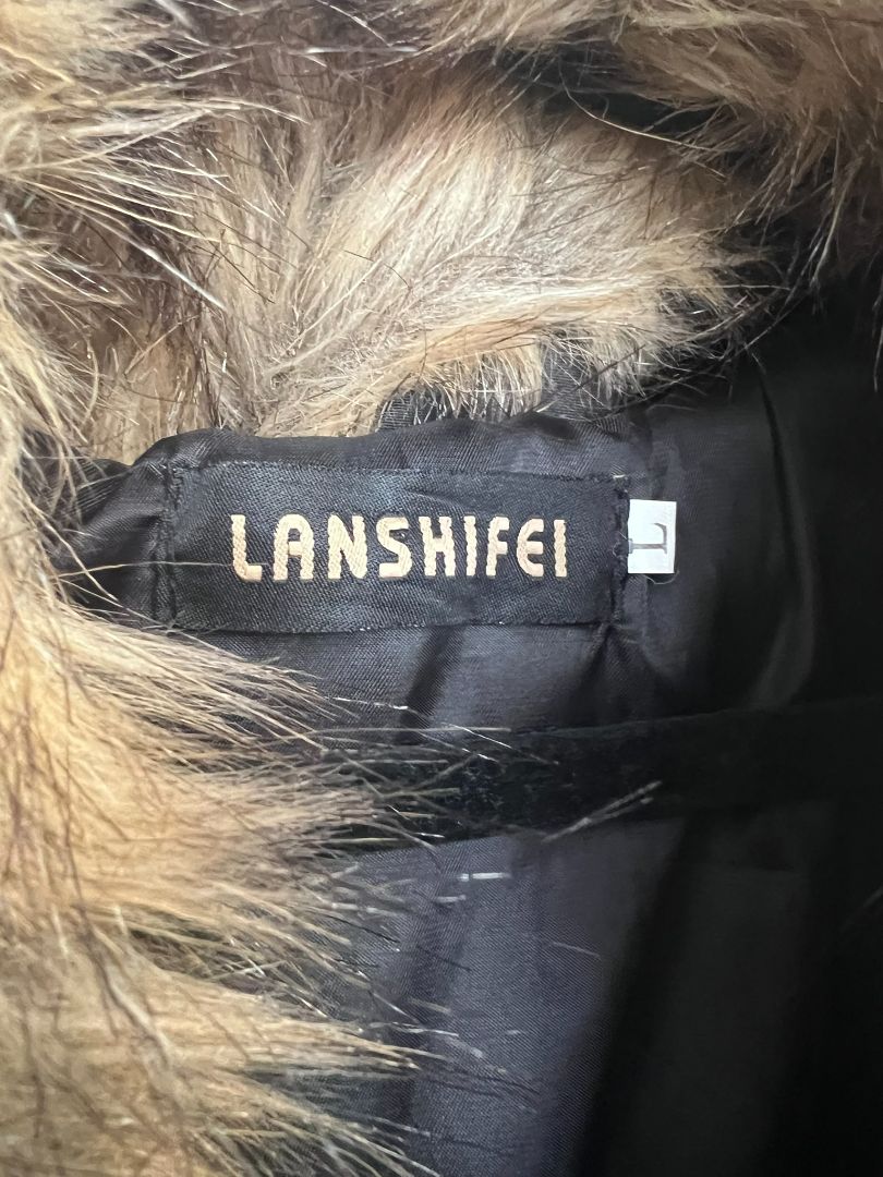 brown multi Lanshifei fur vest jacket, L