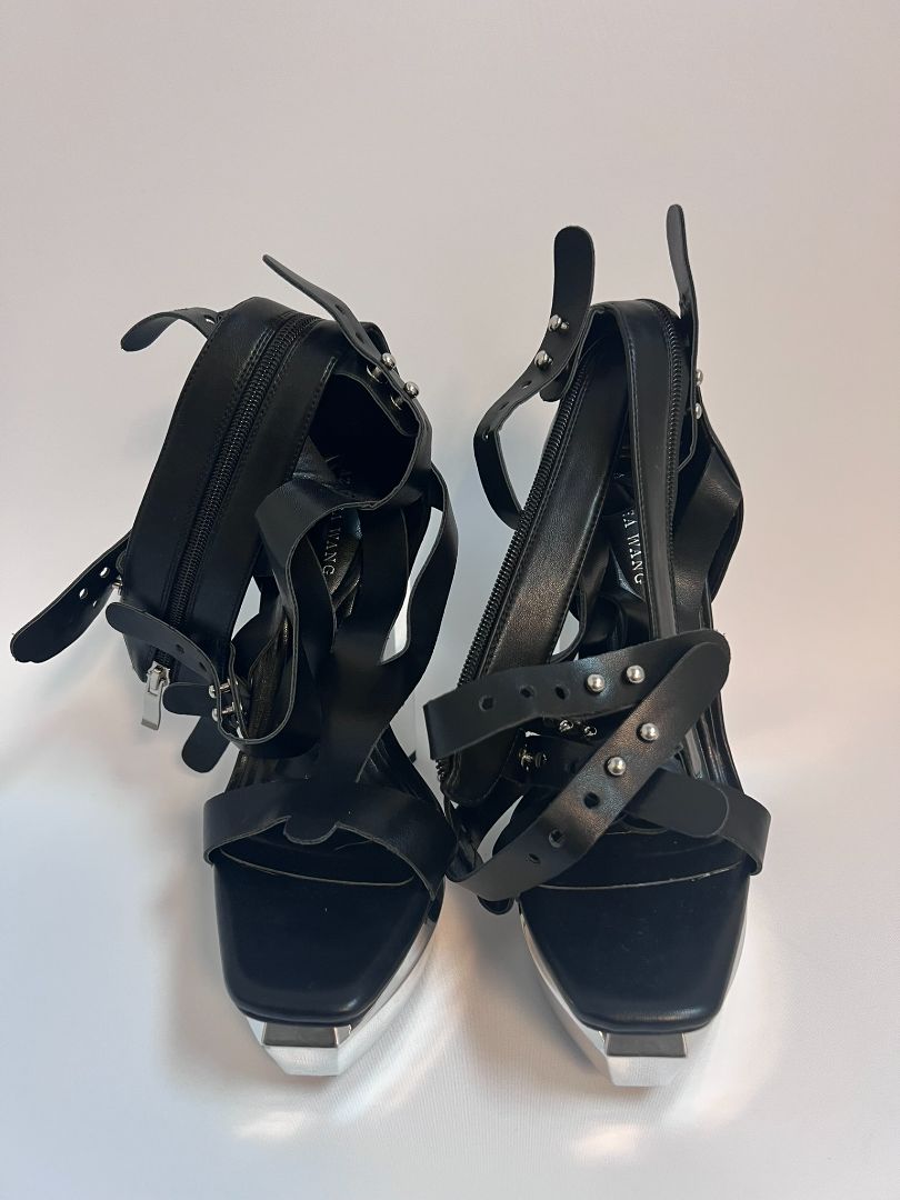 black silver Azalea Wang open toed heels, 7.5