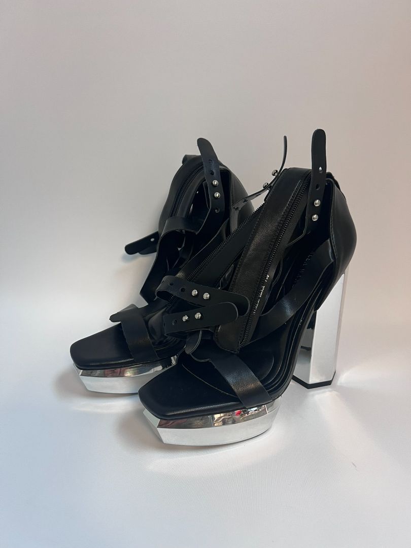 black silver Azalea Wang open toed heels, 7.5