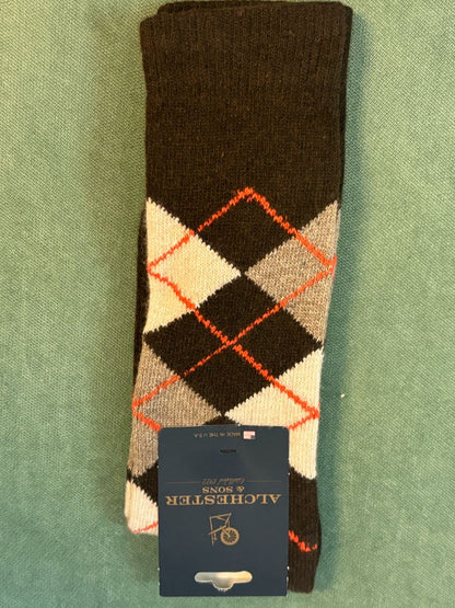 Argyle black and brown wool Alchester & Sons Mens argyle socks, one size