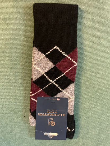 Argyle black and brown wool Alchester & Sons Mens argyle socks, one size