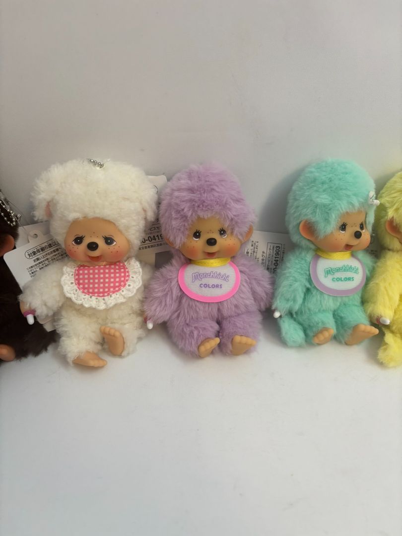 various Monchhichi Colors Plush Keychain Dolls Collection, Height: ~5.5 inches (14 cm) Width: ~3 inches (7.5 cm) Depth: ~2 inches (5 cm)