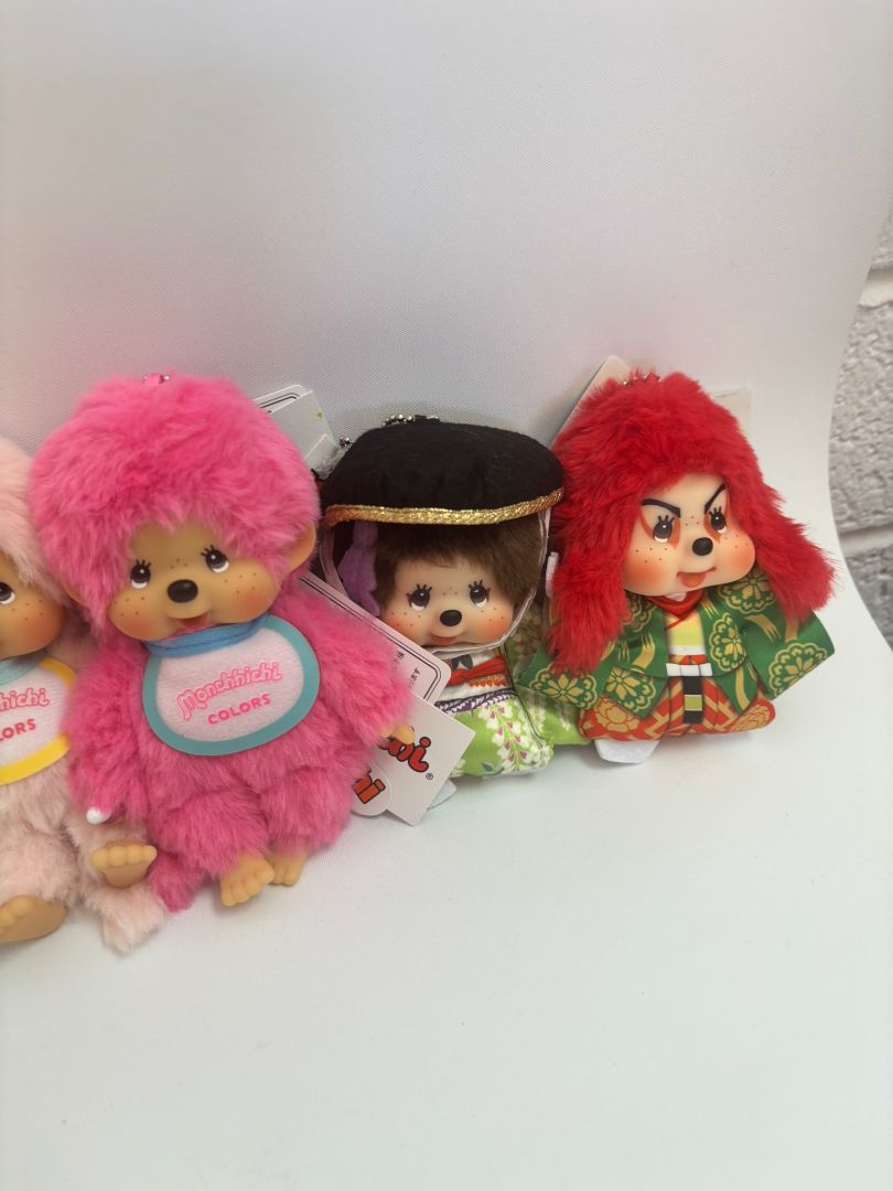 various Monchhichi Colors Plush Keychain Dolls Collection, Height: ~5.5 inches (14 cm) Width: ~3 inches (7.5 cm) Depth: ~2 inches (5 cm)