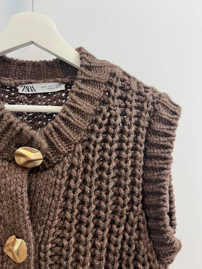 s zara button up vest, brown