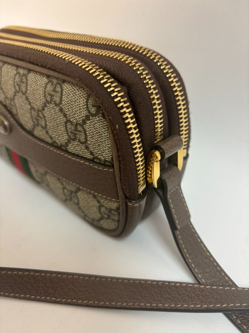 monogram GUCCI Ophidia Supreme small crossbody, Length: 7.5 in Height: 5 in Depth: 2.5 in Strap Drop: 22 in (adjustable crossbody length)