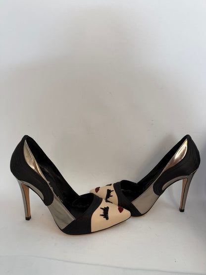 Light Bronze and Black Alice + Olivia Alice + Olivia Stacey Wink Heels – Size 37, 37