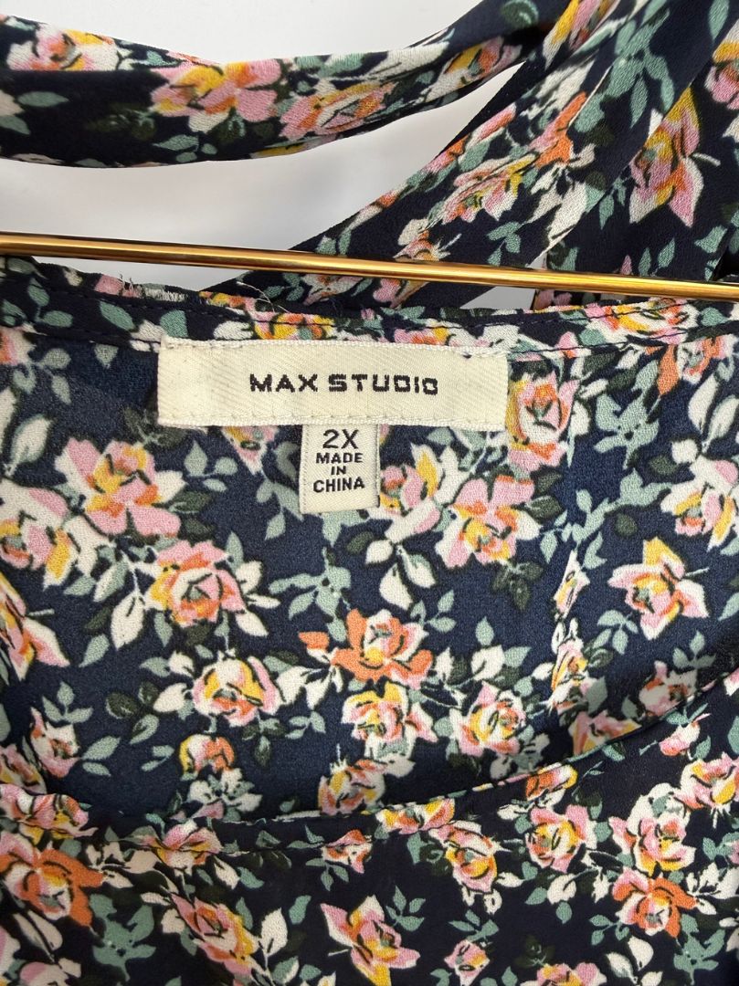 Max Studio Navy Floral Designer Dress Size -  2X