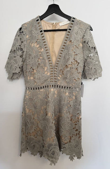 ASTR The Label Sage Grey Floral Lace Mini Dress M