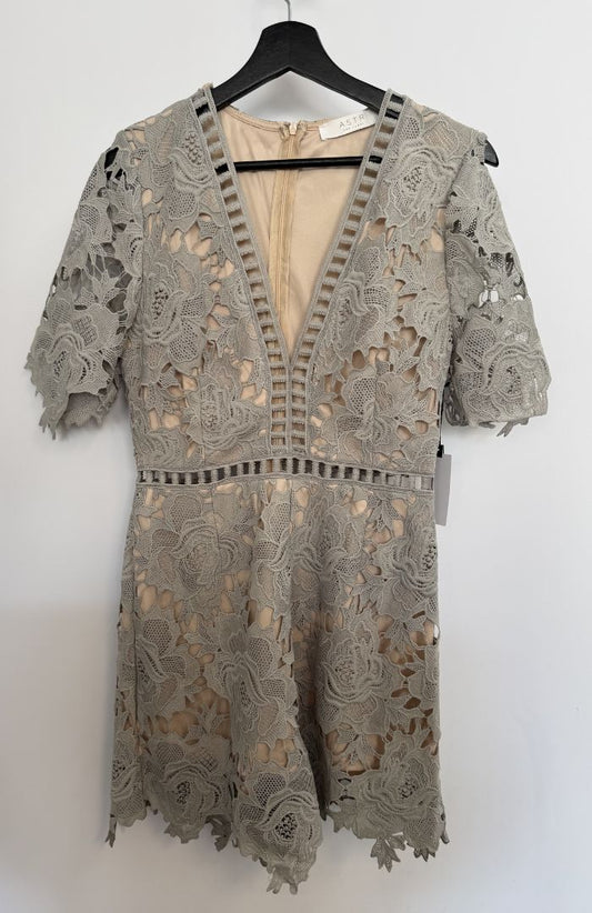 ASTR ASTR The Label  Sage Grey Floral Lace Mini Dress - Size M