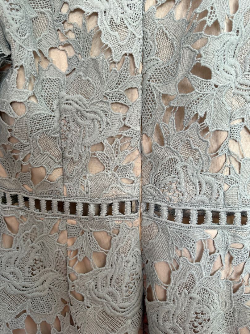 ASTR The Label Sage Grey Floral Lace Mini Dress M
